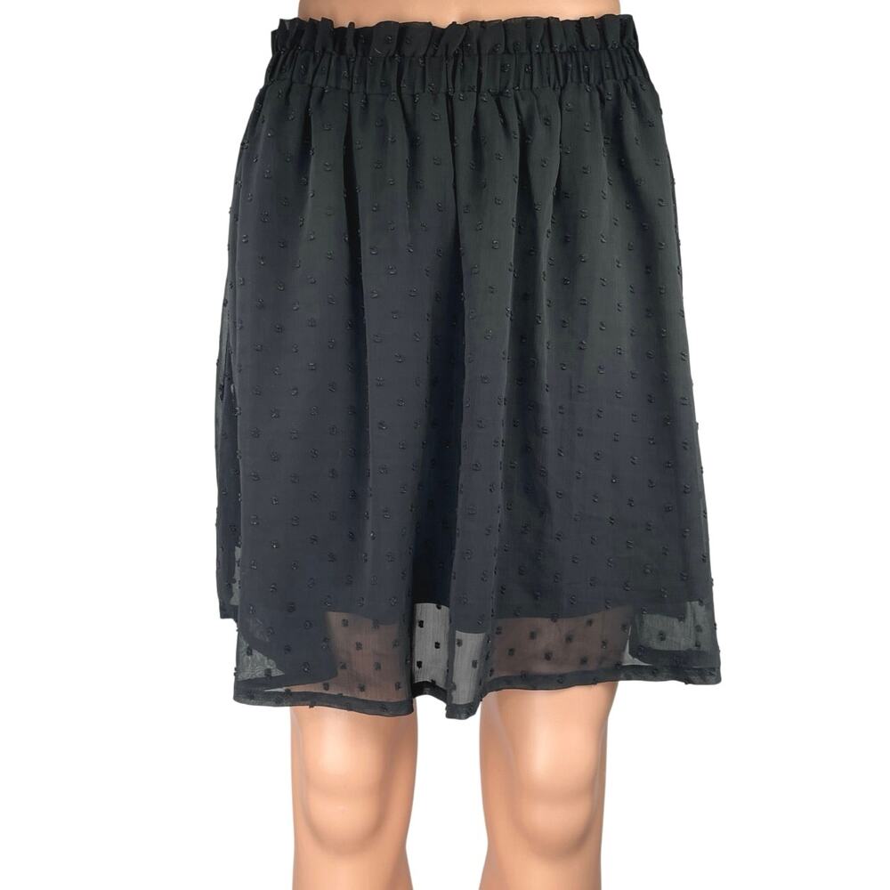 H&M Divided Black Polka Swiss Dot Pleated Chiffon Pull-On Mini A-Line Skirt Sz 6